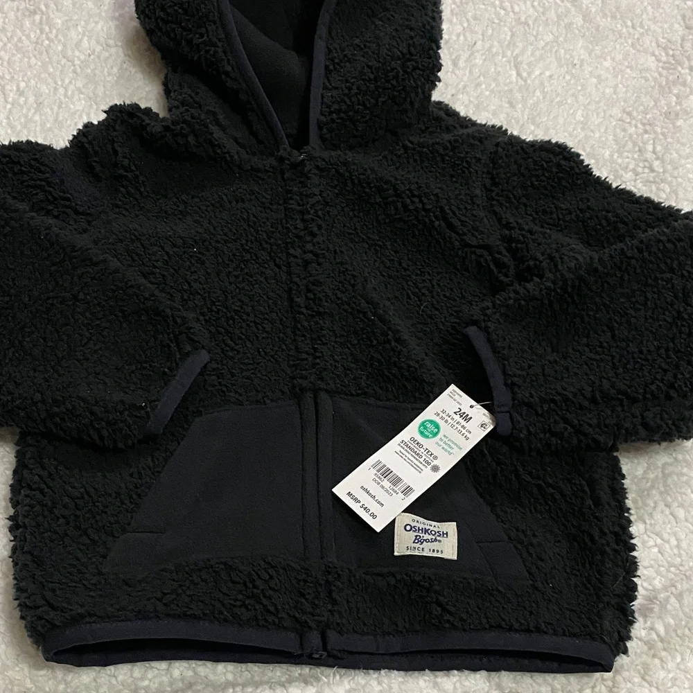 OshKosh B'gosh baby boys size 24mo Black Fleece jacket coat w/ hood  NWT
